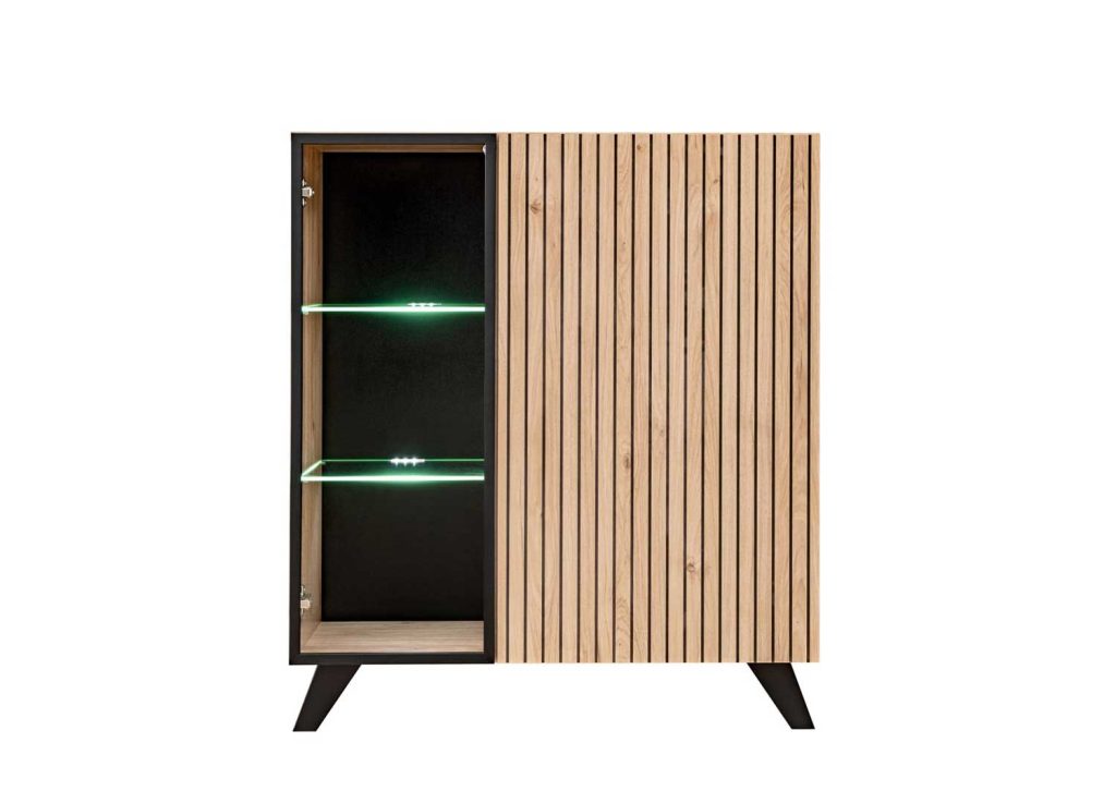 Vitrine 2 portes 90 cm bois et noir