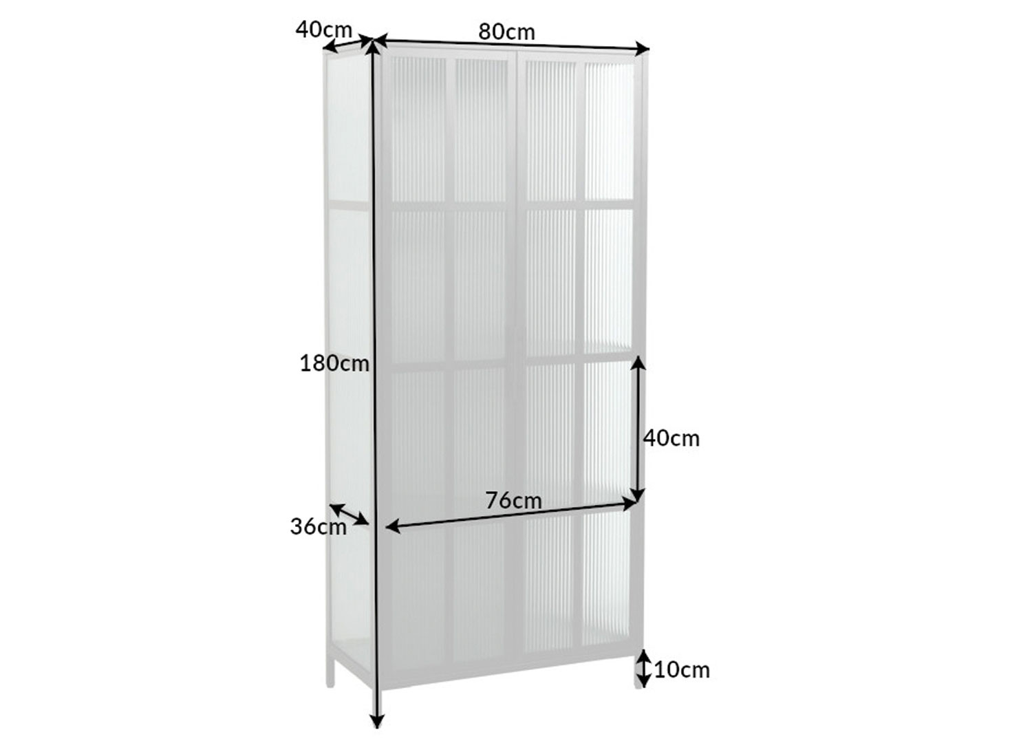 Vitrine 2 portes en verre nervuré et métal 180 cm