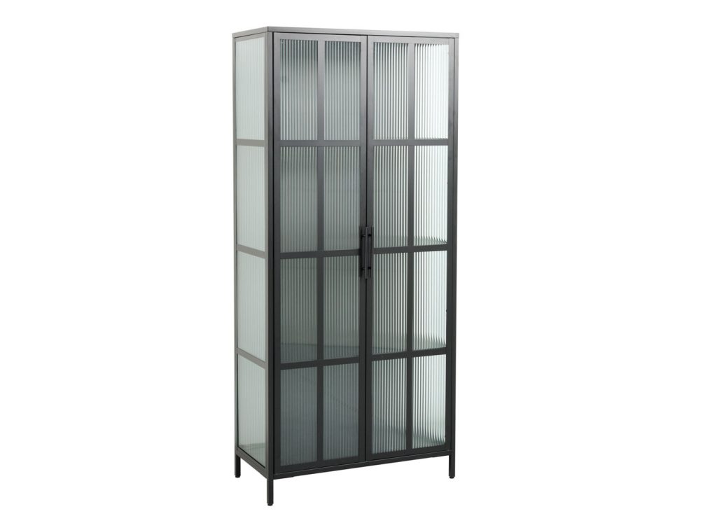 Vitrine 2 portes en verre nervuré et métal 180 cm