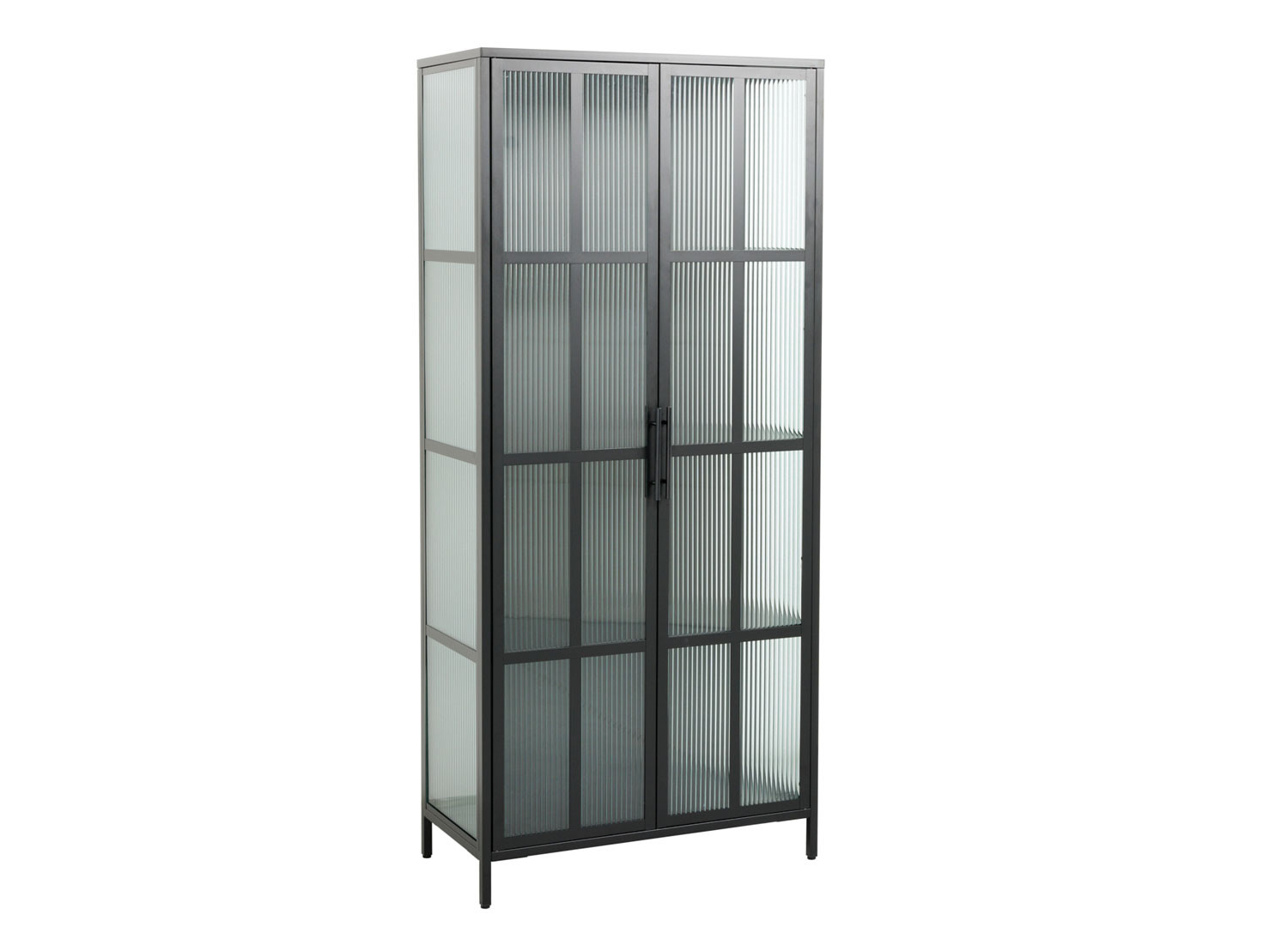 Vitrine 2 portes en verre nervuré et métal 180 cm
