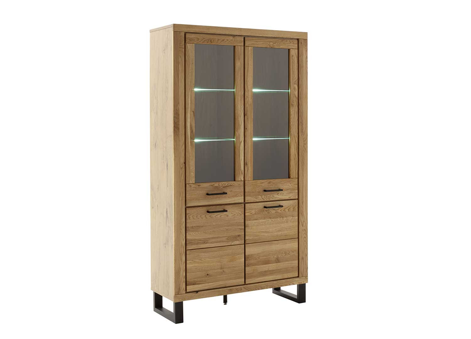 Vitrine 4 portes 199 cm en bois chêne sauvage Jambo