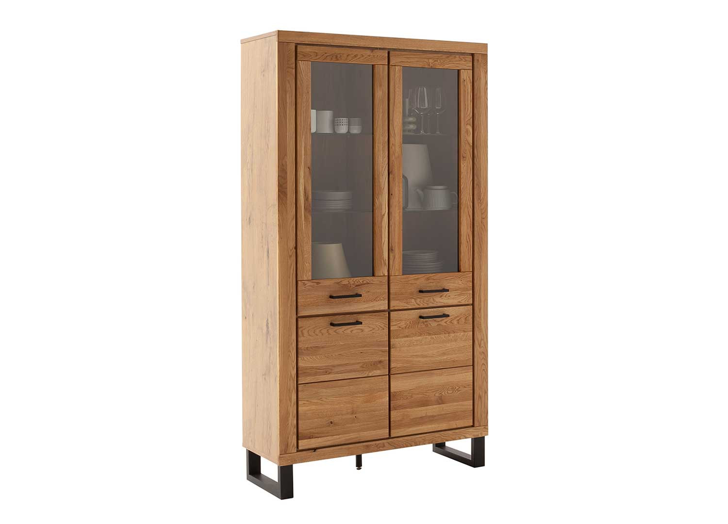 Vitrine 4 portes 199 cm en bois chêne sauvage Jambo