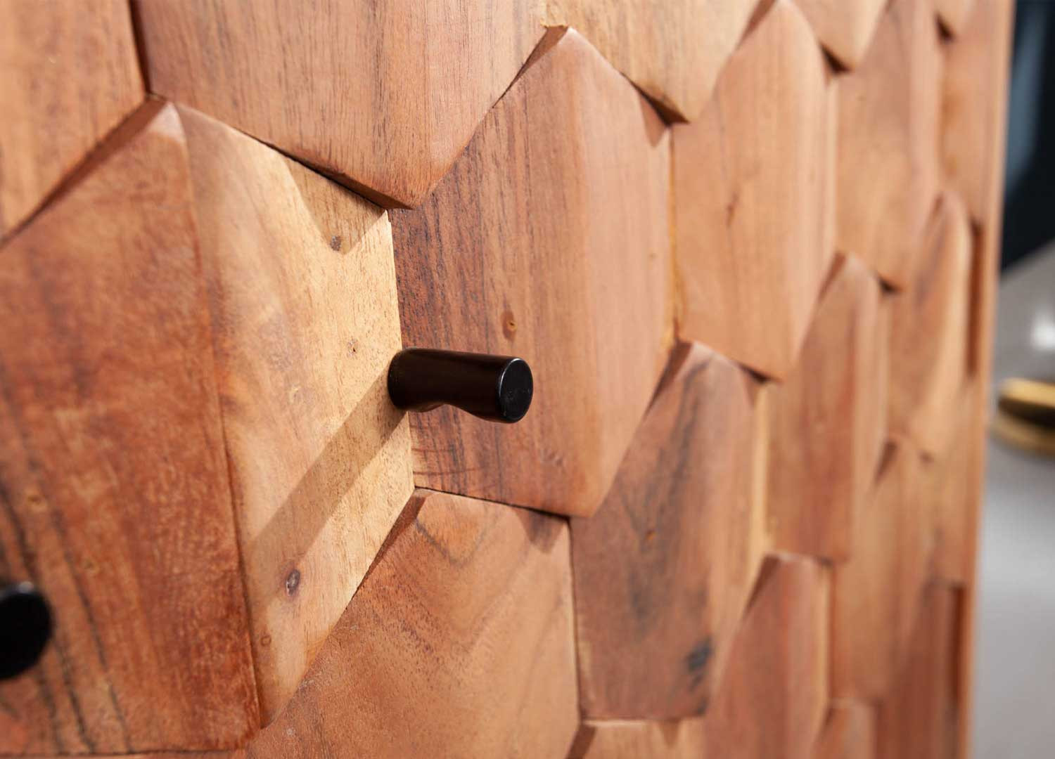 Vitrine acacia massif 4 portes effet mosaïque et verre