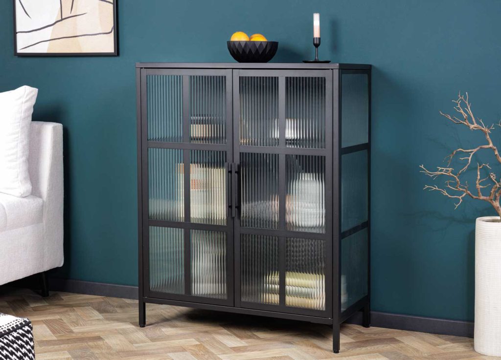 Vitrine de rangement en métal noir style industriel 102 cm