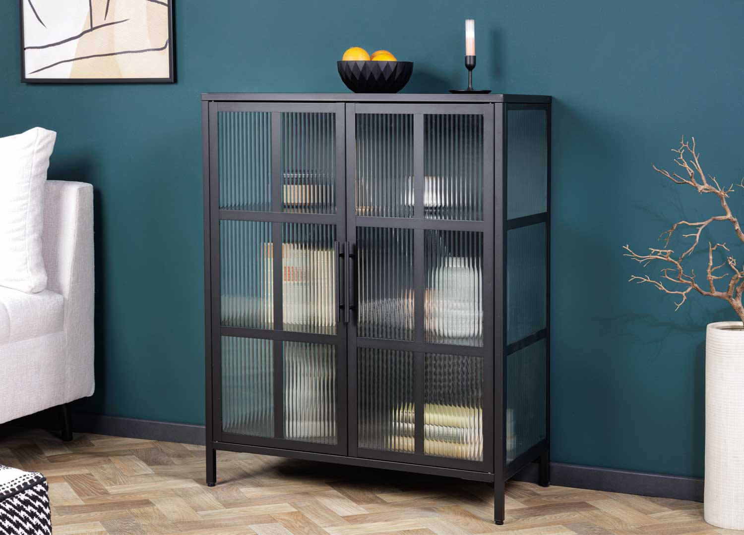 Vitrine de rangement en métal noir style industriel 102 cm
