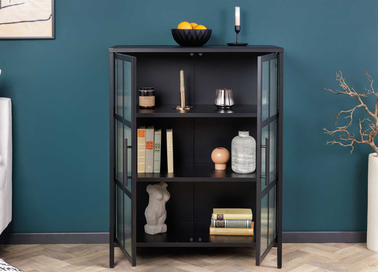 Vitrine de rangement en métal noir style industriel 102 cm