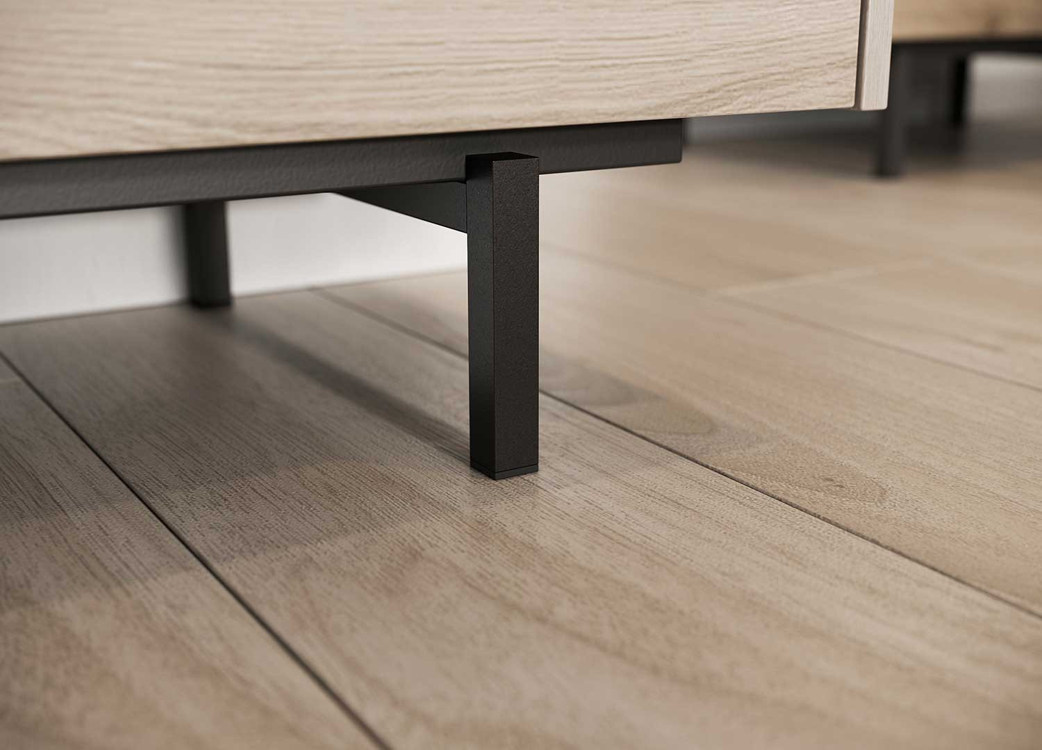 Vitrine haute 1 porte et 2 tiroirs chêne et noir
