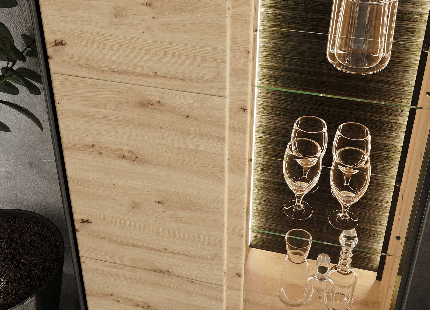 Vitrine haute 195 cm 2 portes à LED chêne artisan et noir Edge