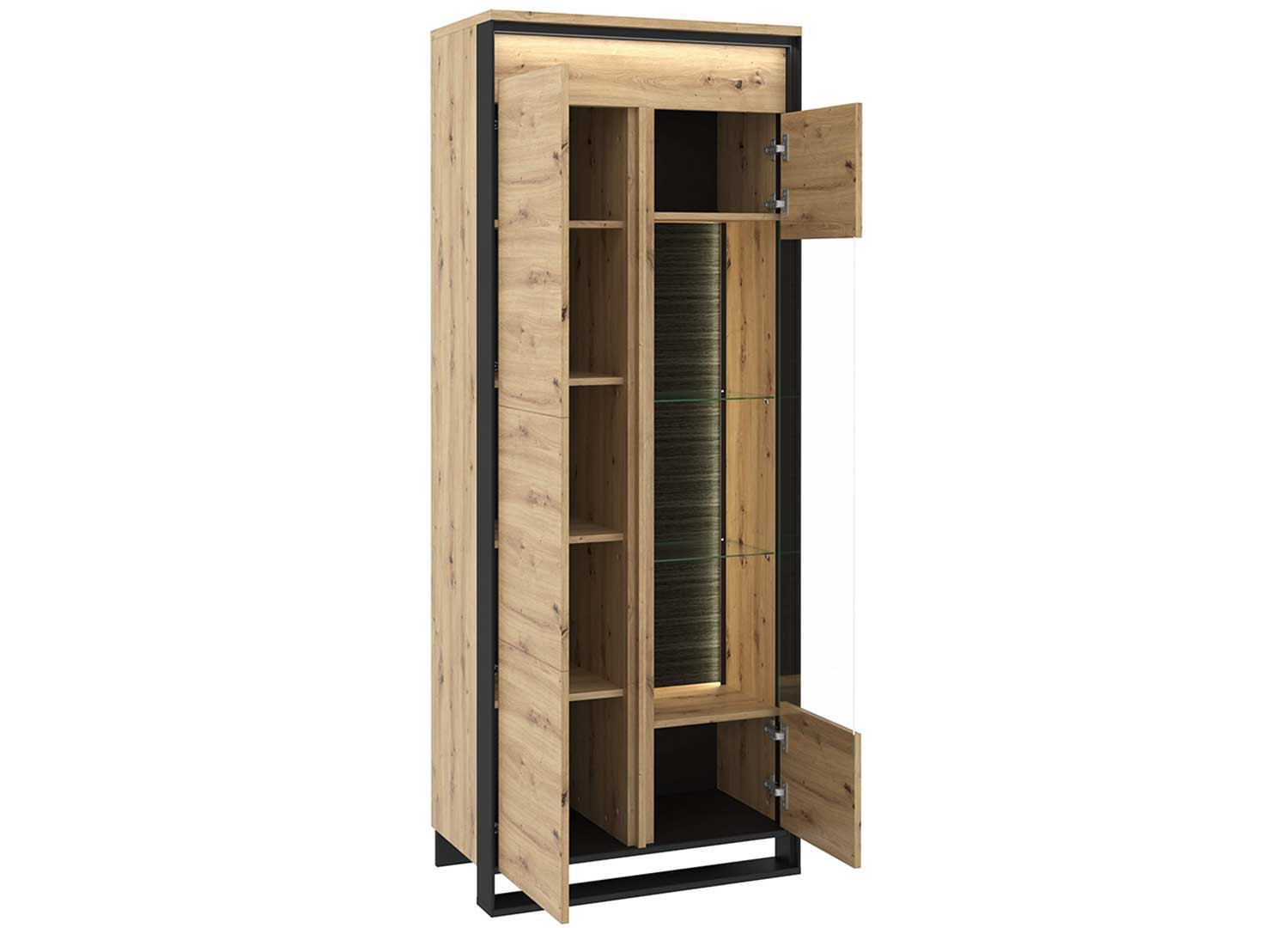 Vitrine haute 195 cm 2 portes à LED chêne artisan et noir Edge