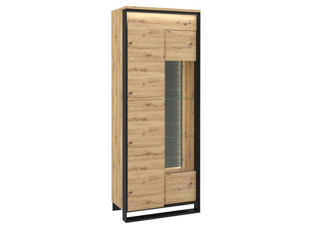 Vitrine haute 195 cm 2 portes à LED chêne artisan et noir Edge
