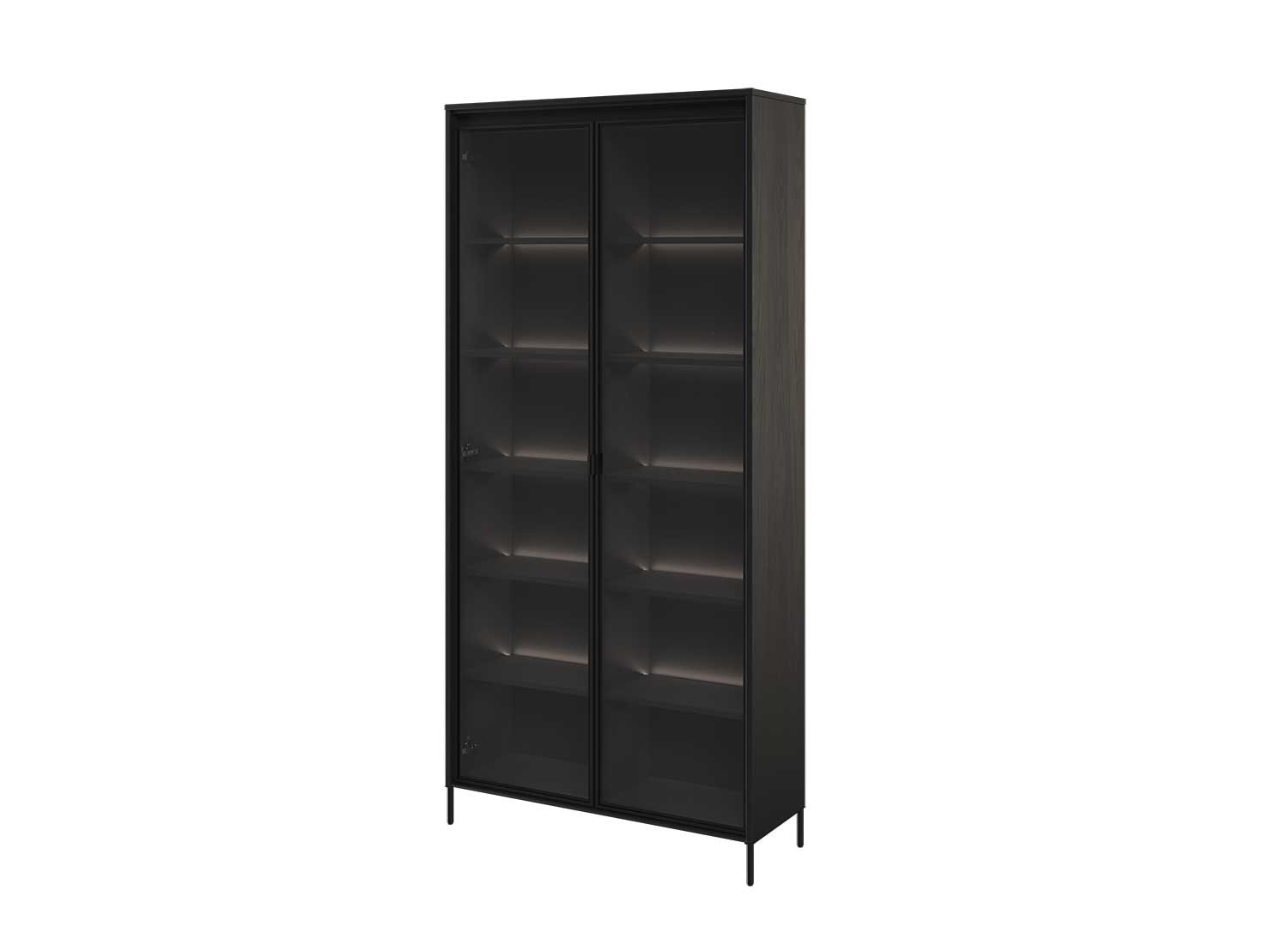 Vitrine haute 2 portes vitrées noir avec éclairage