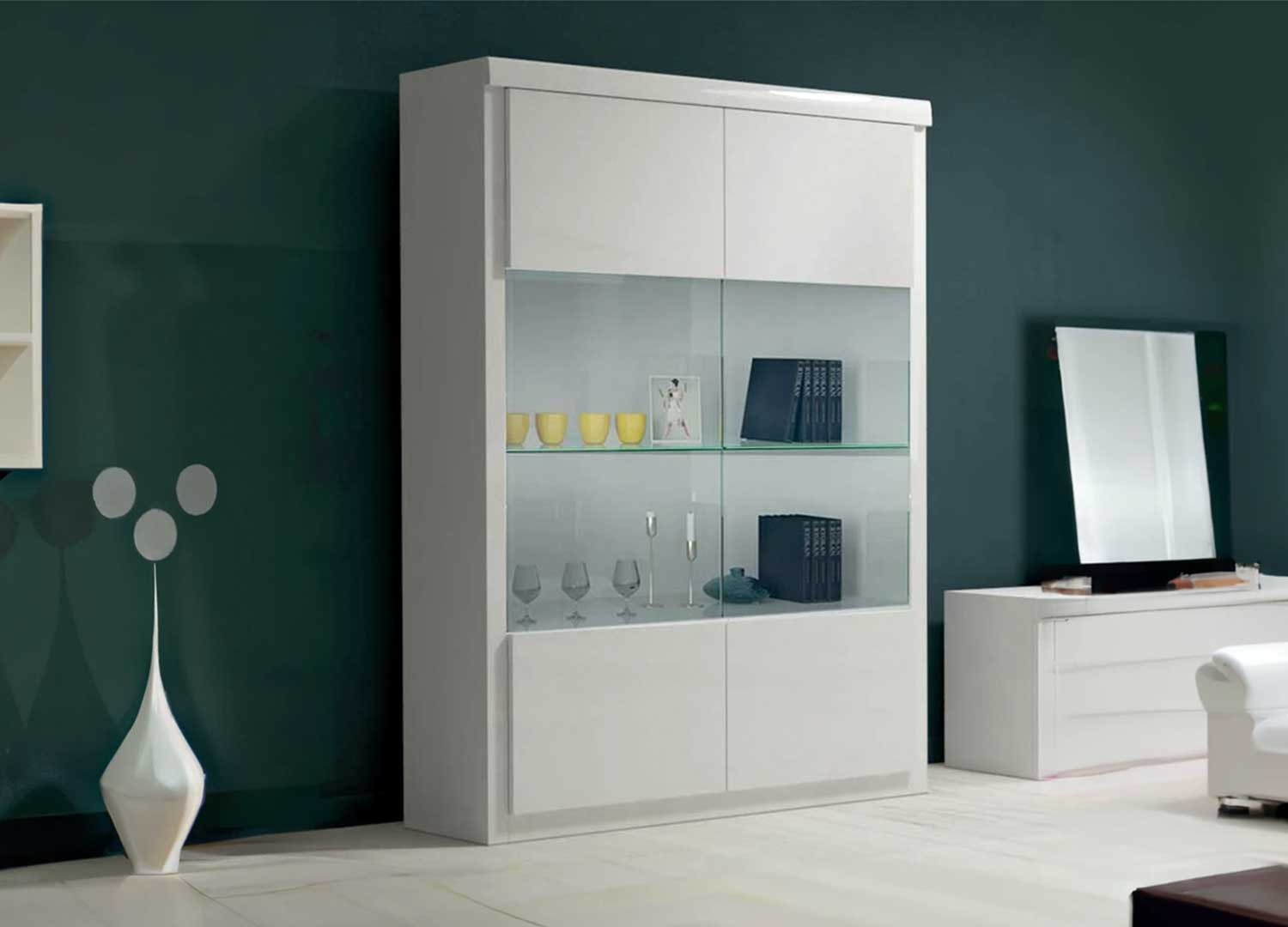 Vitrine moderne blanc laqué à led