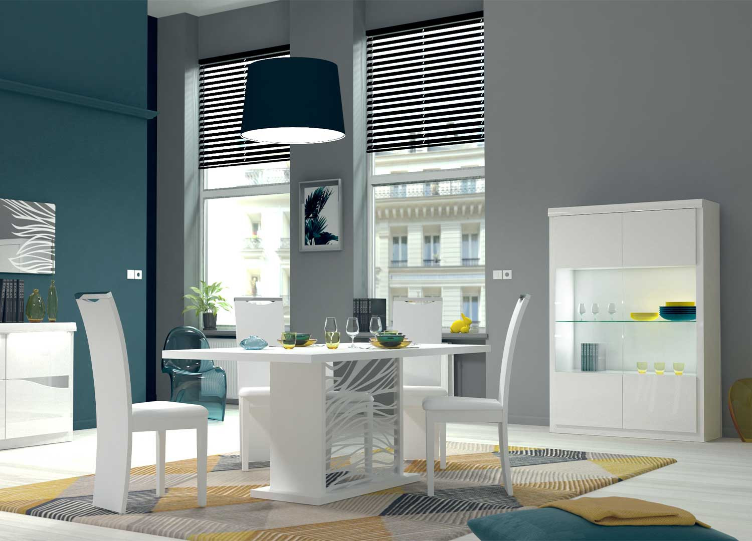 Vitrine moderne blanc laqué à led