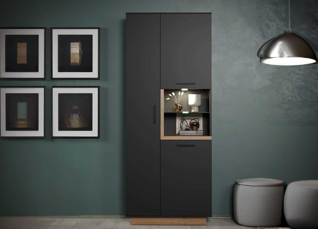 Vitrine moderne gris anthracite et chêne