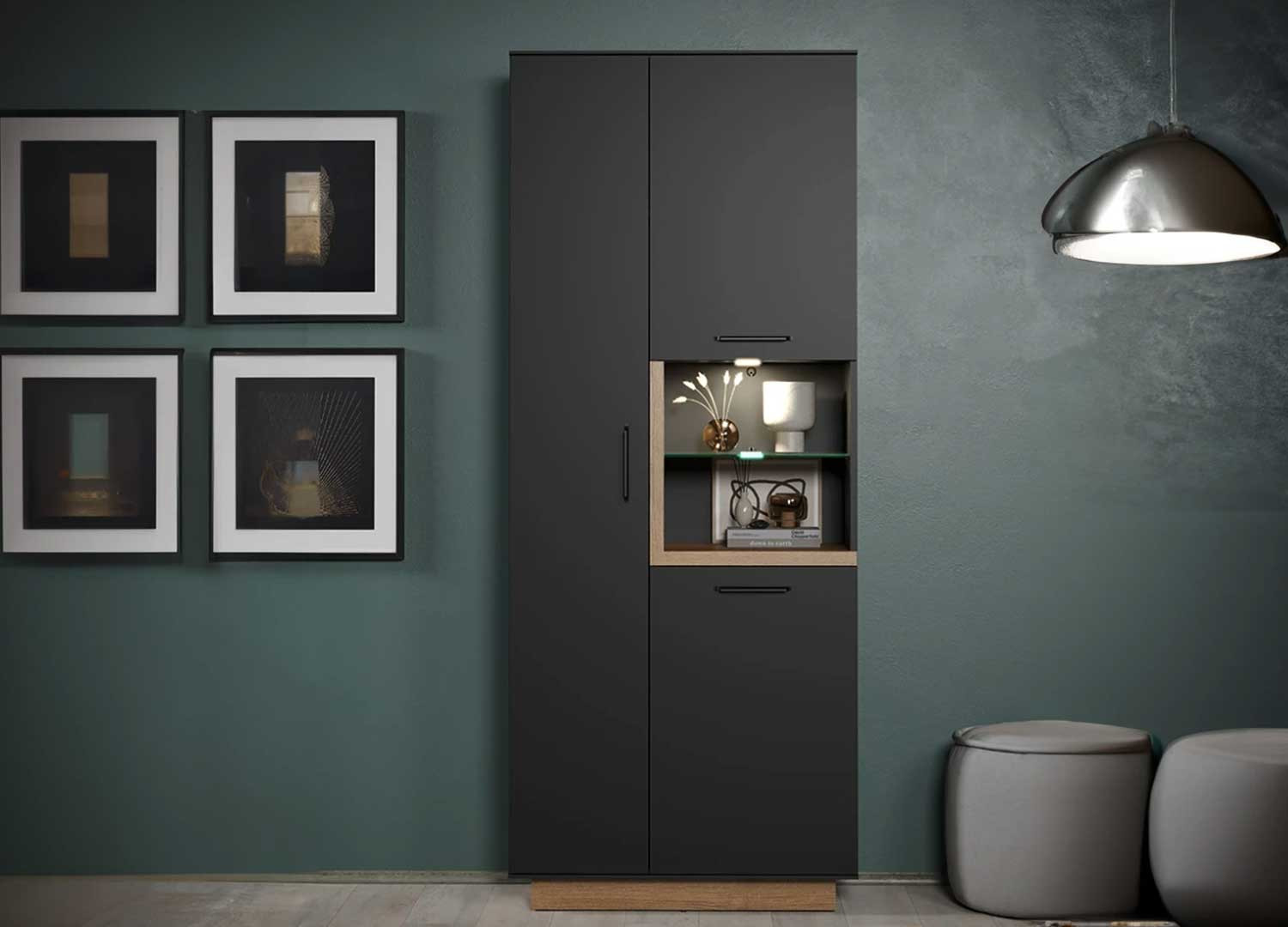 Vitrine moderne gris anthracite et chêne