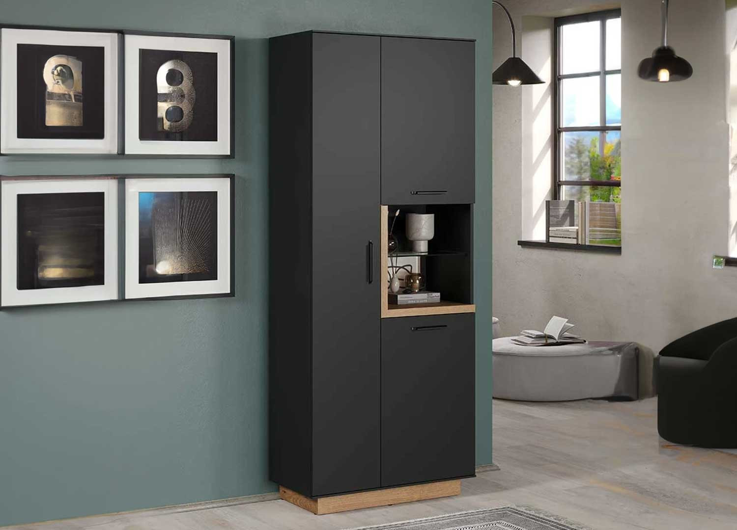 Vitrine moderne gris anthracite et chêne