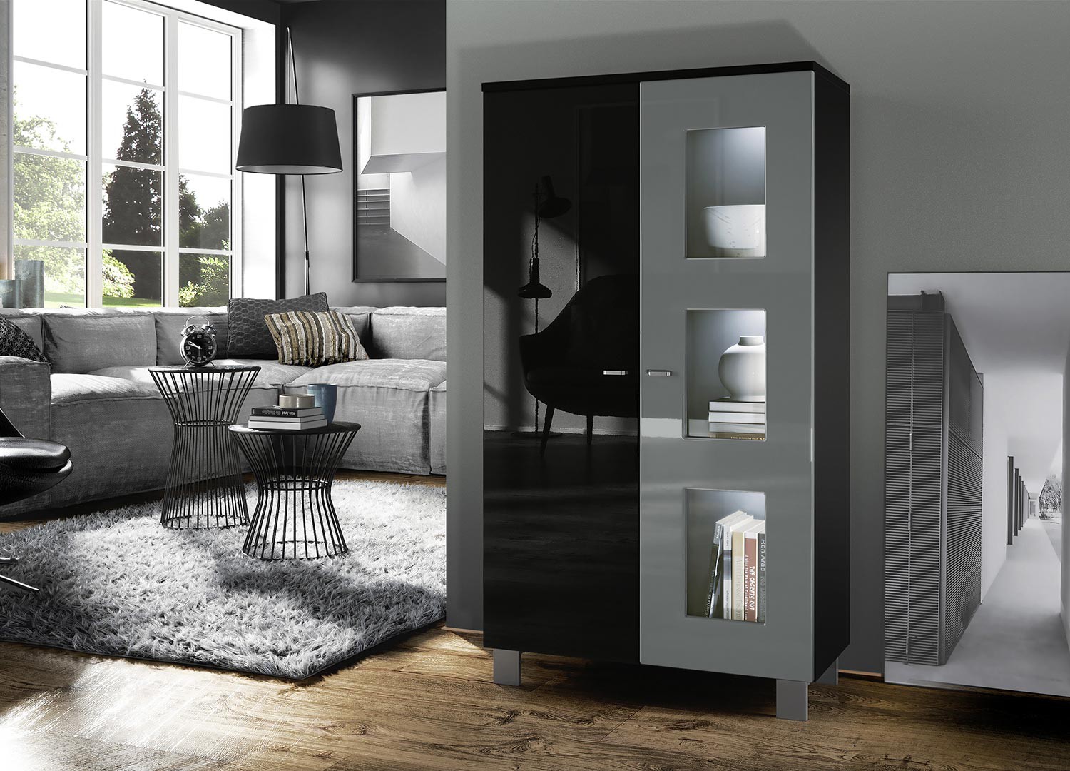 Vitrine rangement basse 2 portes