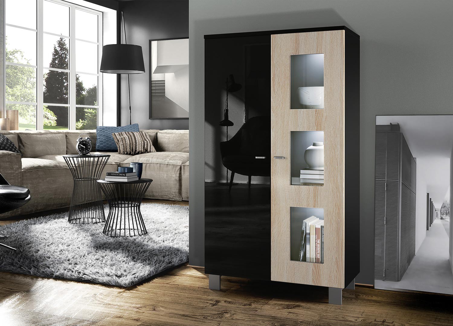 Vitrine rangement basse 2 portes