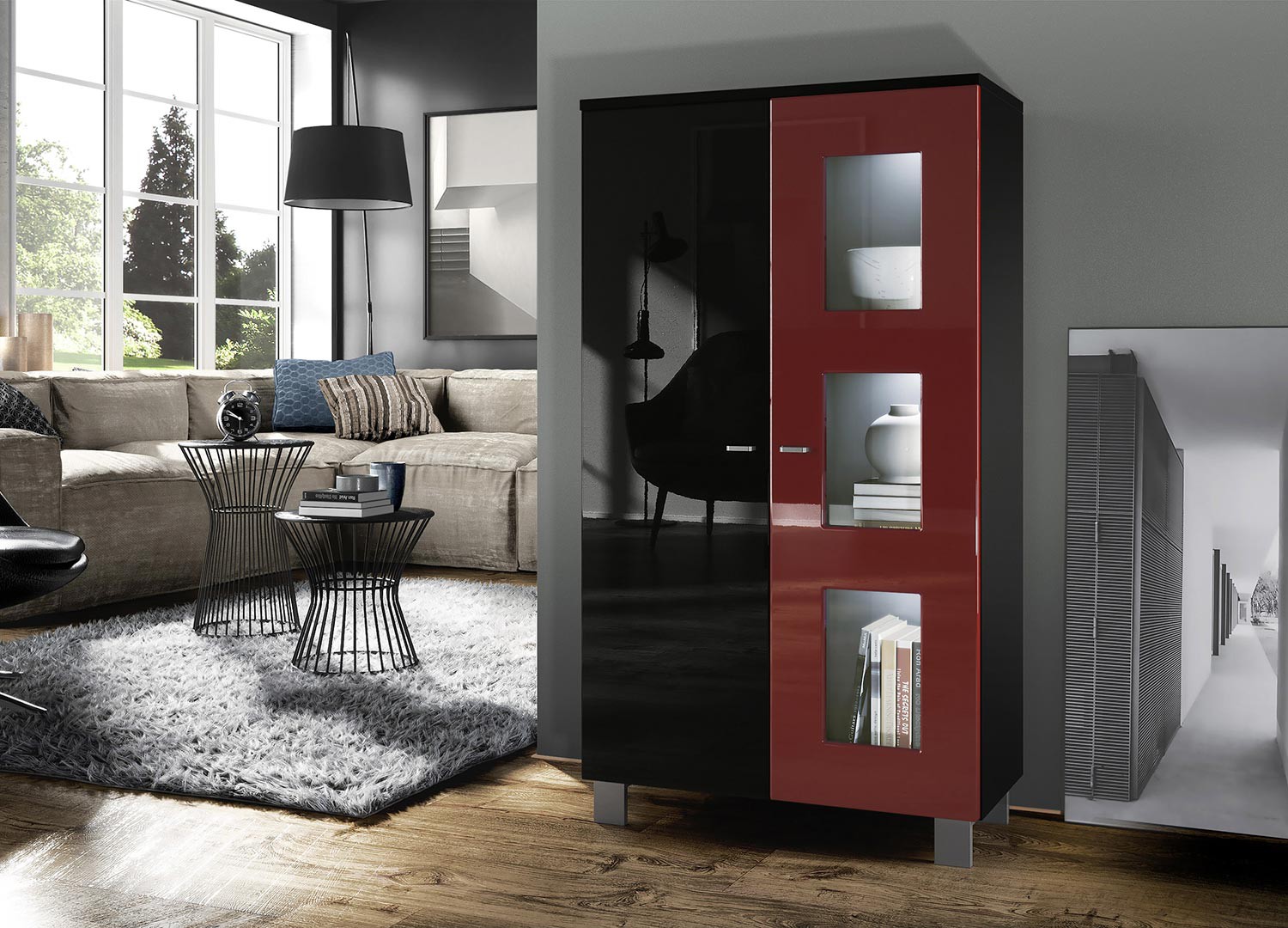 Vitrine rangement basse 2 portes