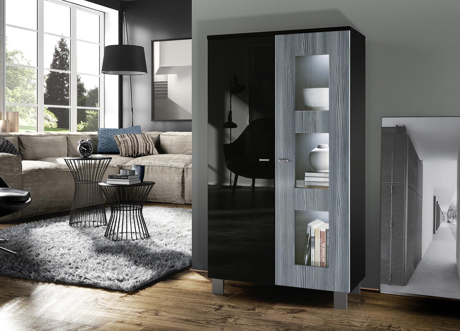 Vitrine rangement basse 2 portes