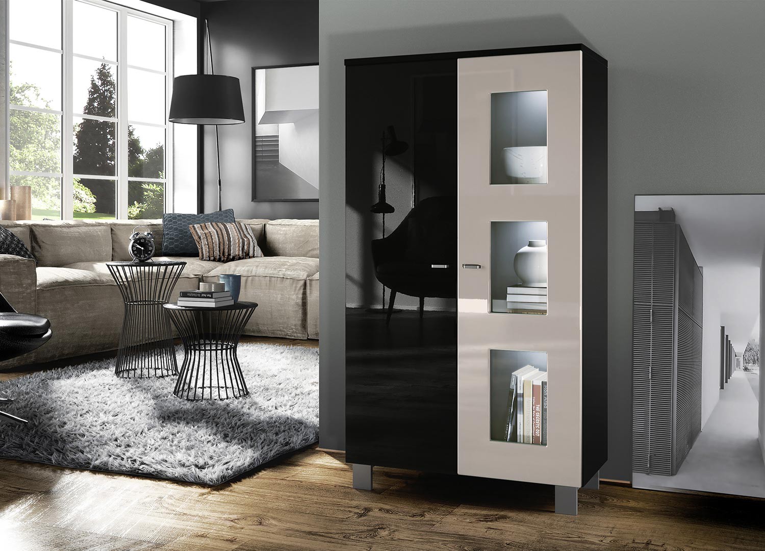 Vitrine rangement basse 2 portes