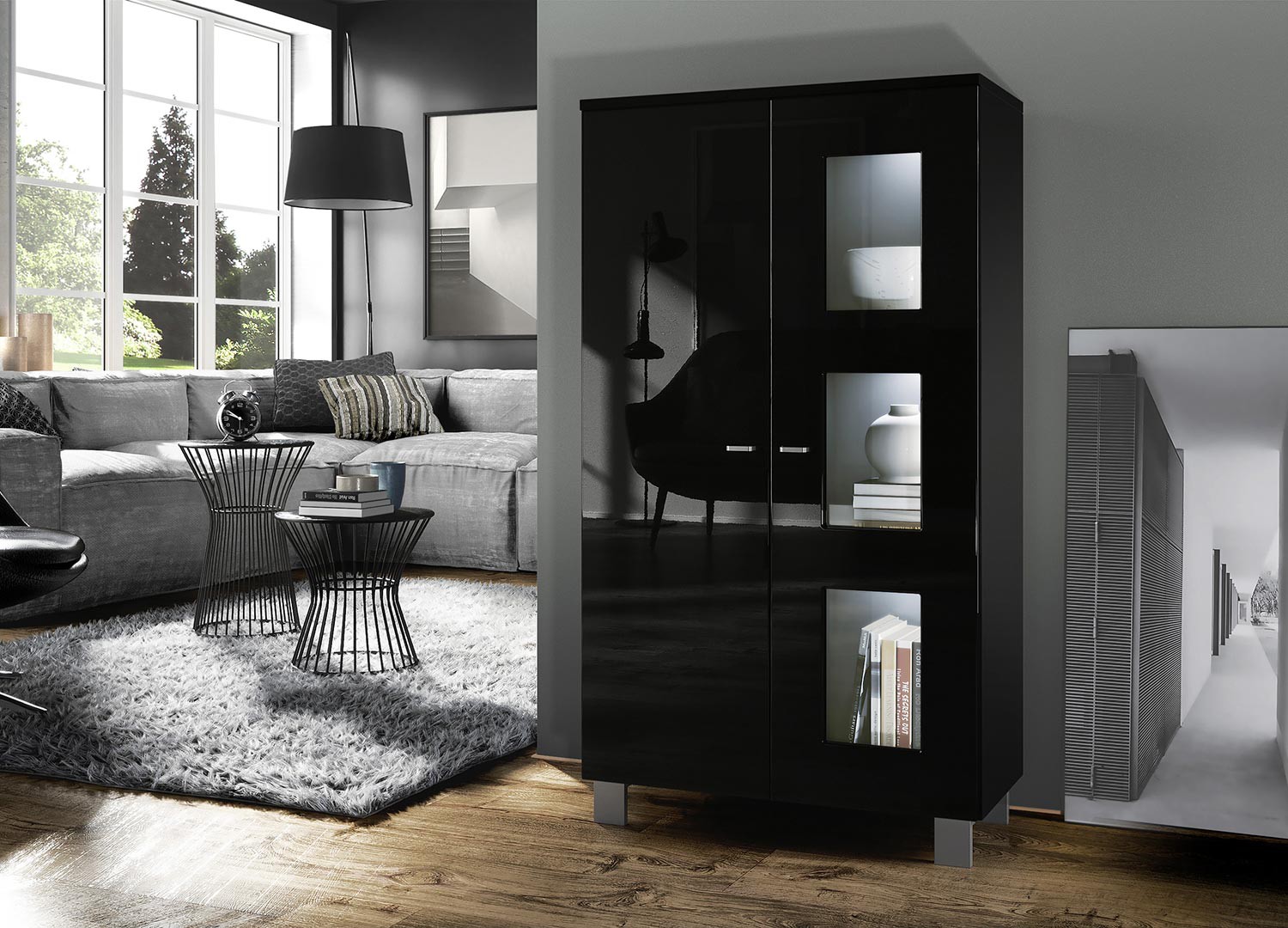 Vitrine rangement basse 2 portes