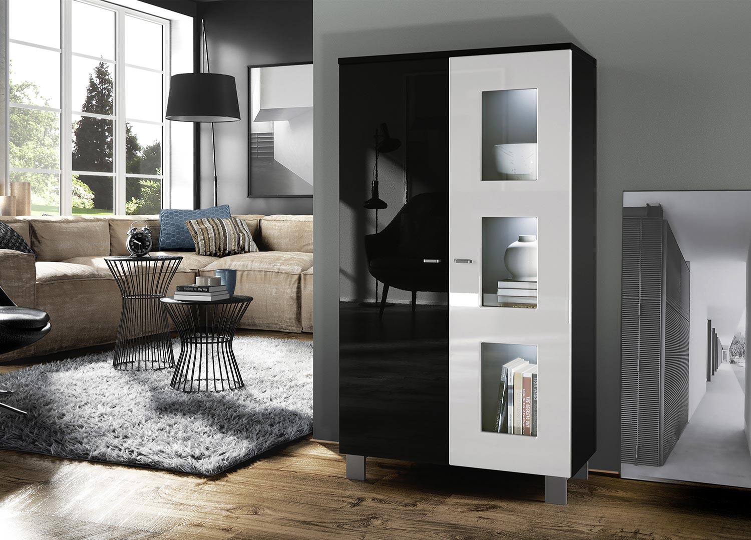 Vitrine rangement basse 2 portes