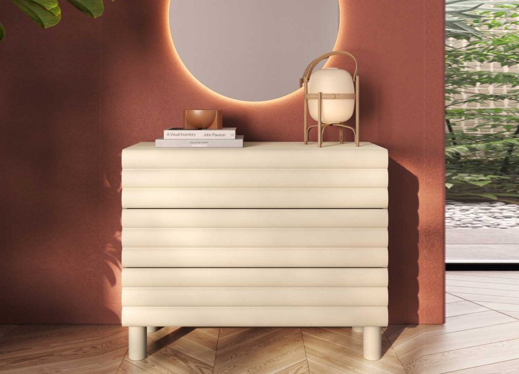 commode crème façades texturées