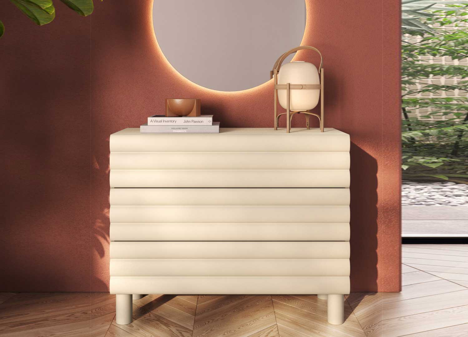 commode crème façades texturées