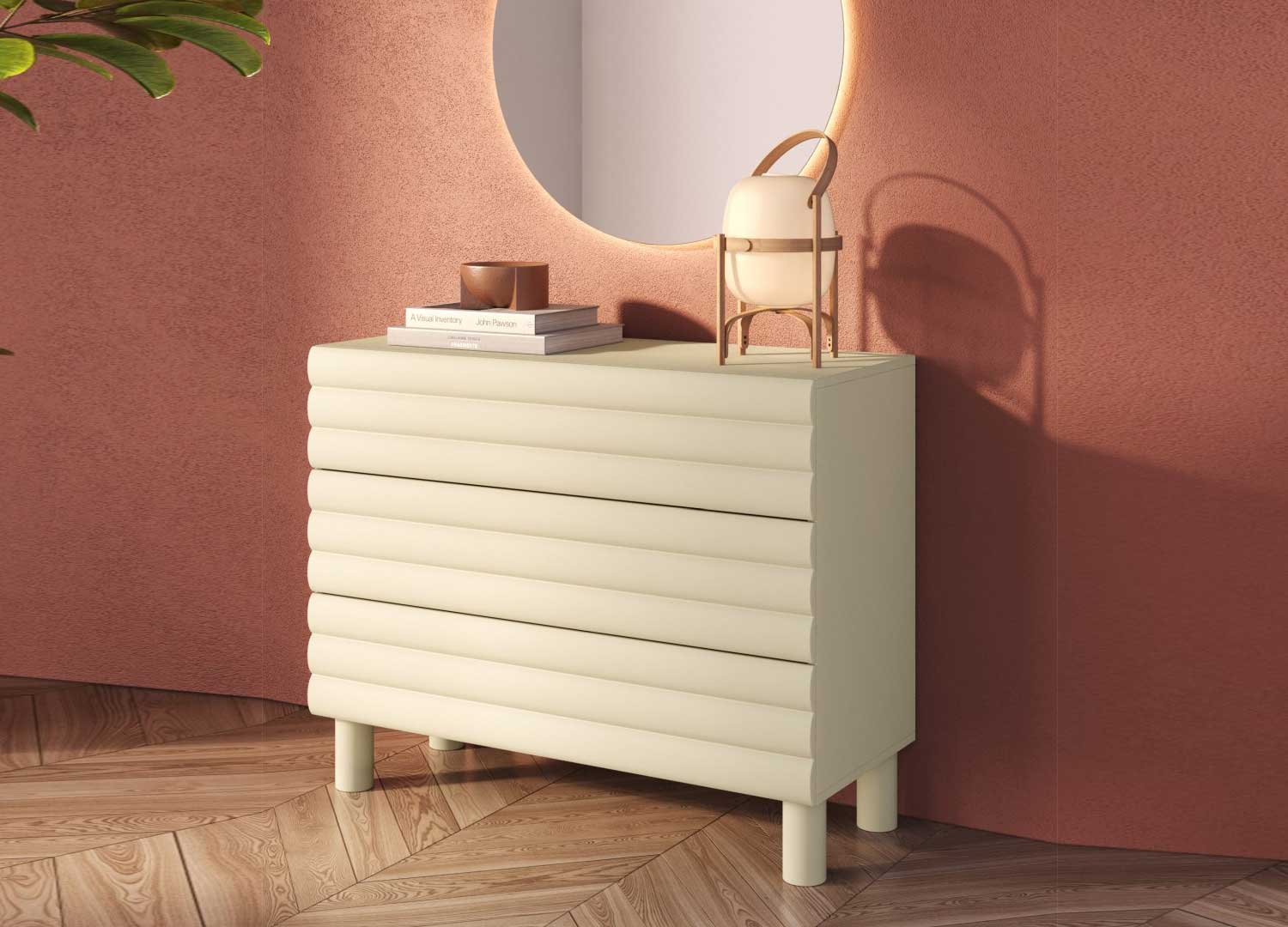 commode beige crème 3 tiroirs