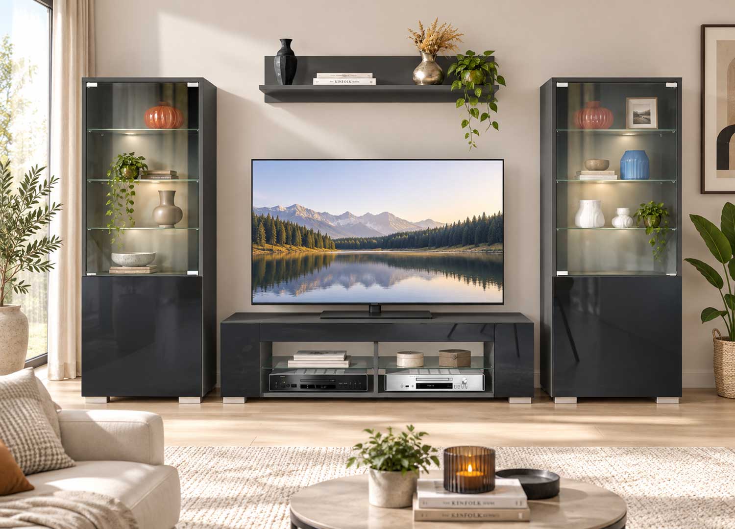 Ensemble TV moderne noir laqué