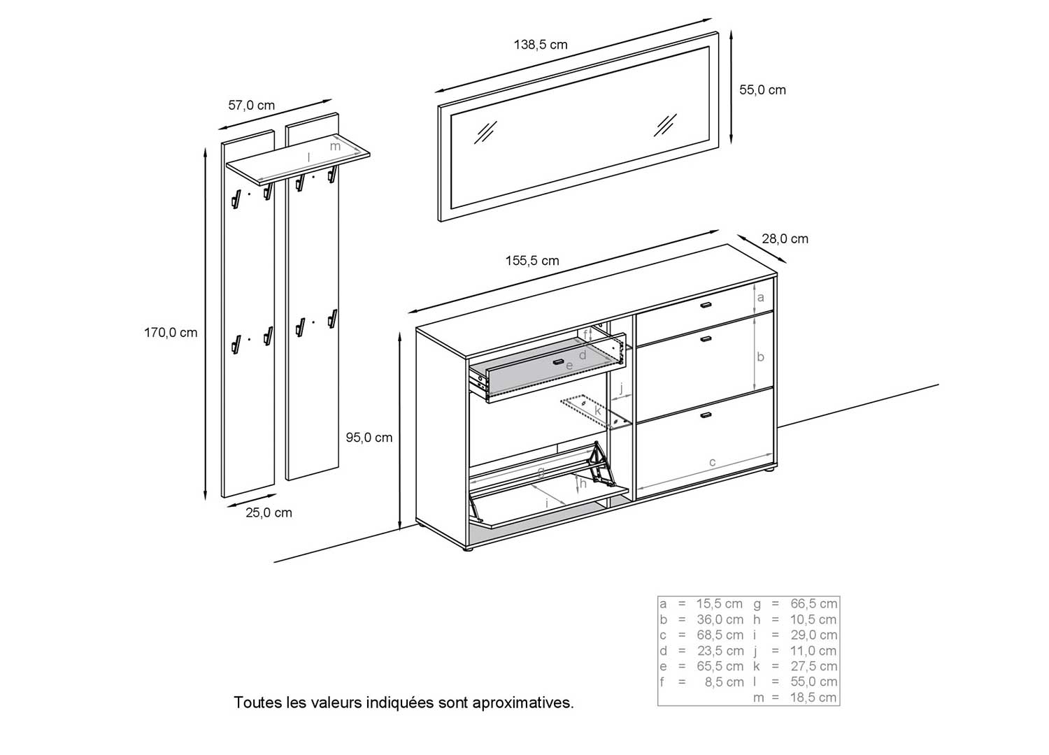 Détail des dimensions de l'ensemble d'entrée Vita