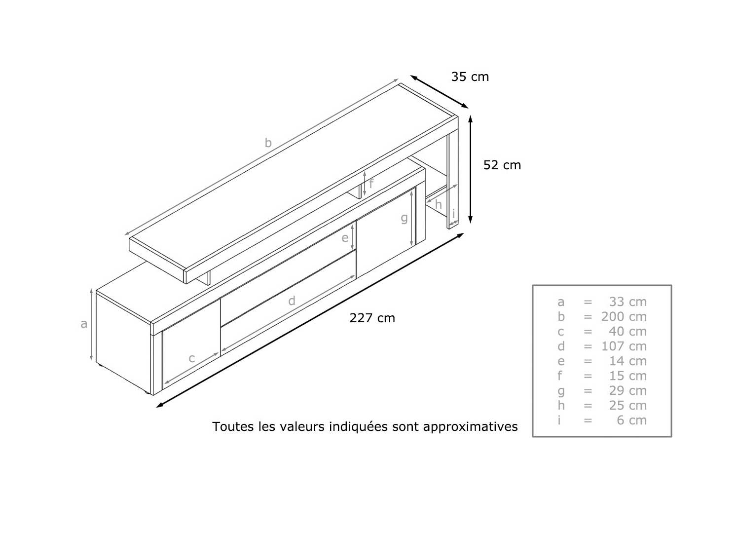 Dimensions du meuble télé Lena