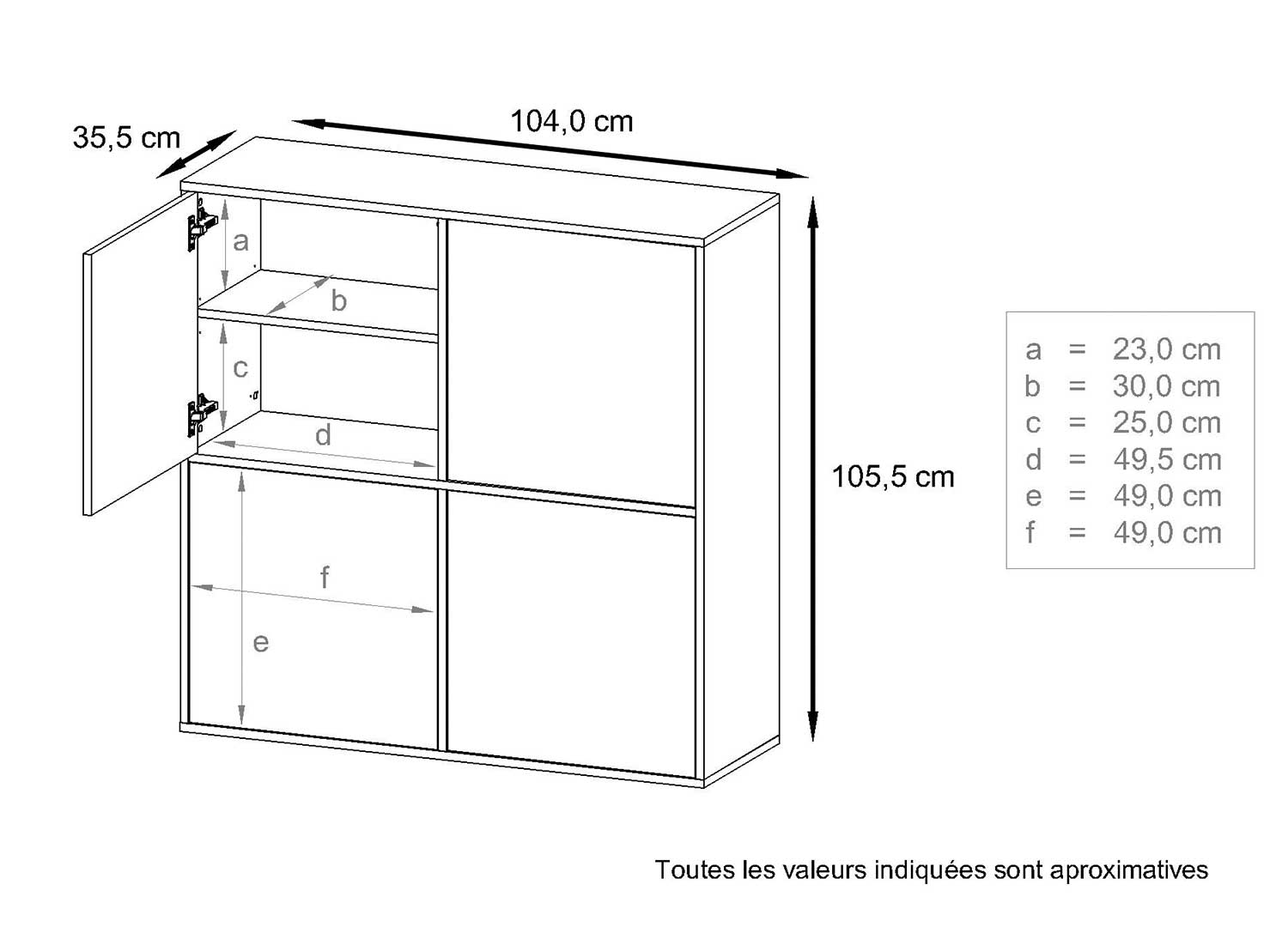 Dimensions du buffet haut 4 portes Lexa