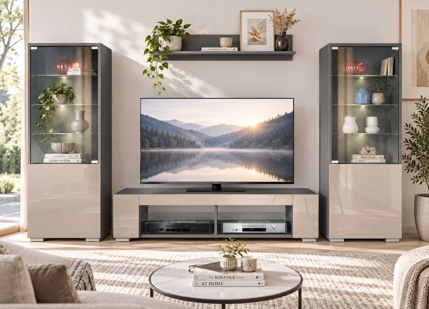 Ensemble TV moderne grège laqué
