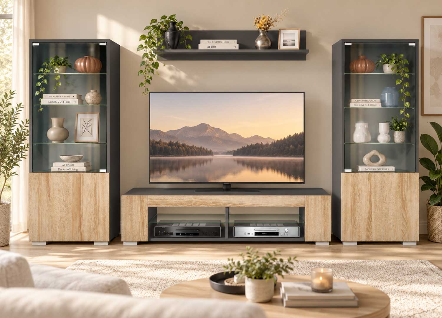 Ensemble TV moderne chêne naturel