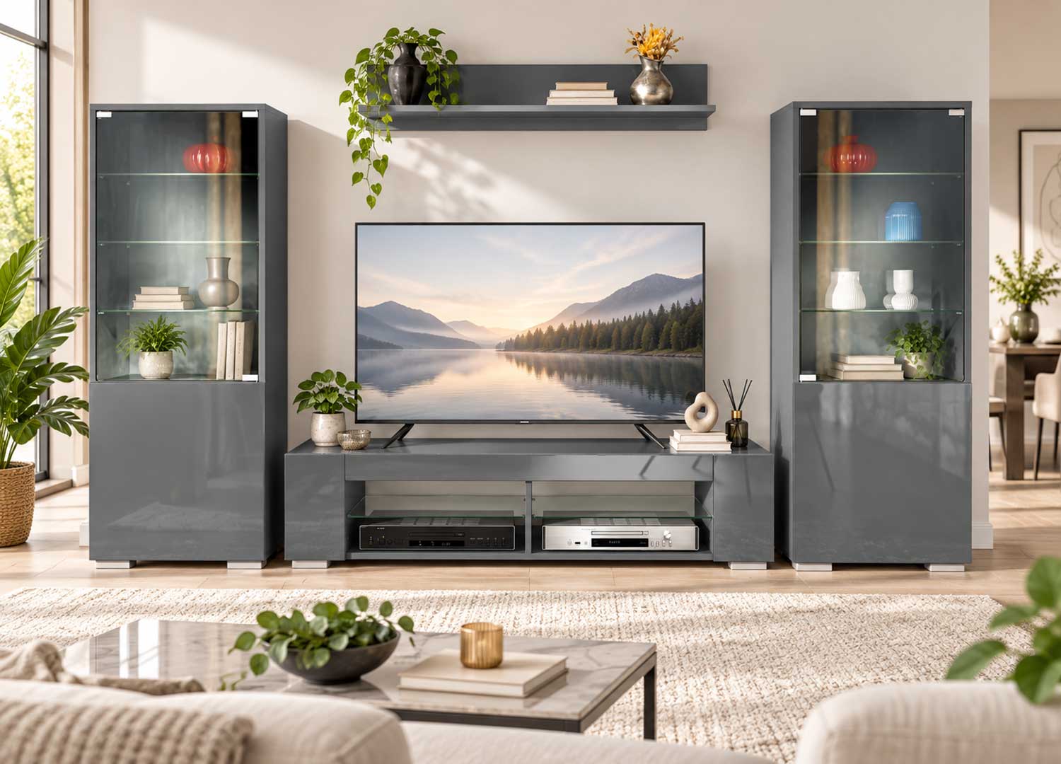 Ensemble TV moderne gris laqué