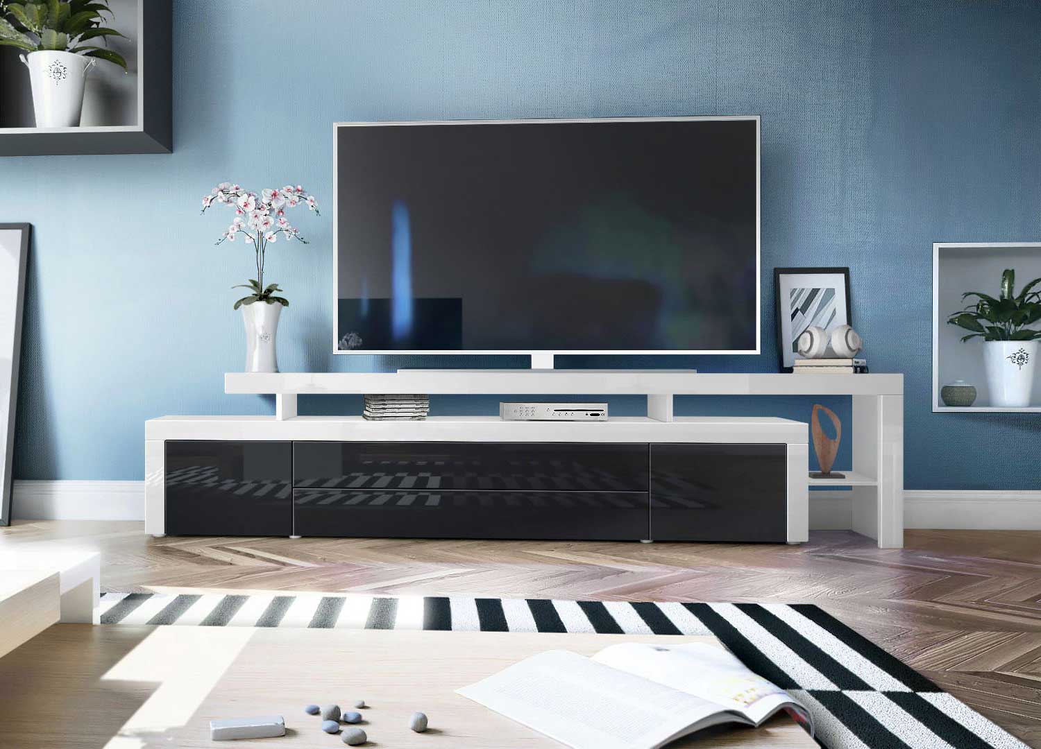 Meuble télé design noir et blanc laqué