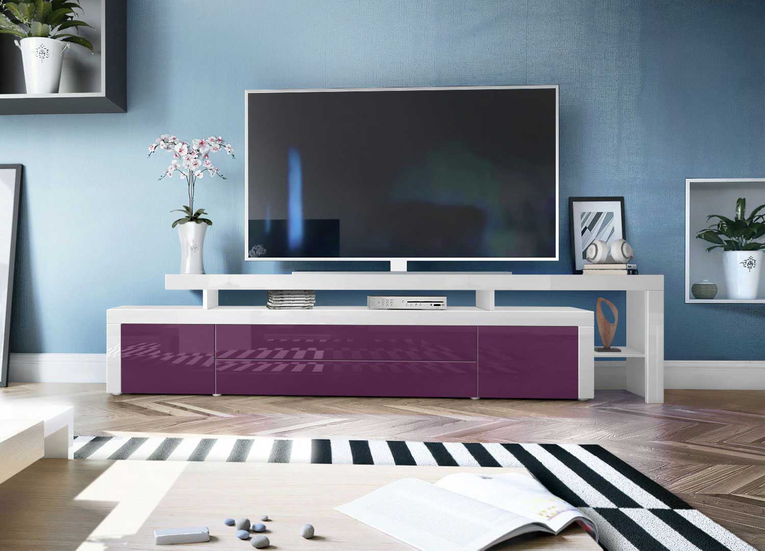 Grand meuble TV de salon violet laqué