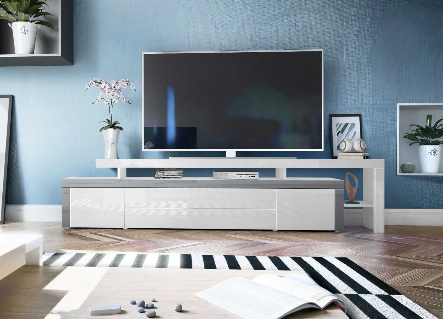 Meuble TV design gris et blanc