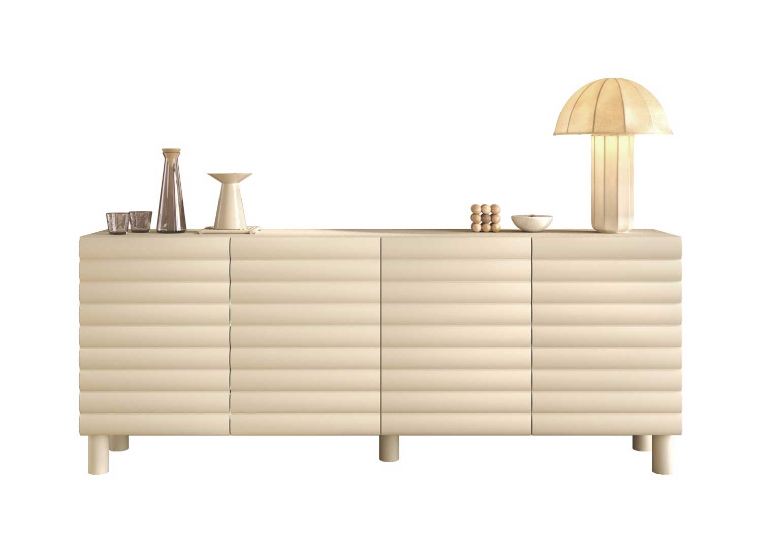 Buffet 4 portes crème ALBA 202 cm aux façades en relief