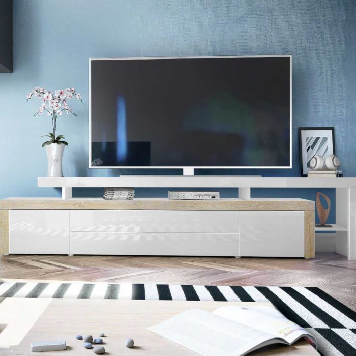 Meuble TV design chêne et blanc
