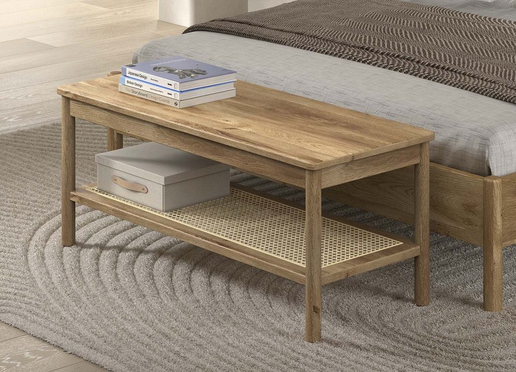Banc de lit ado chêne et rotin 110 cm Olive