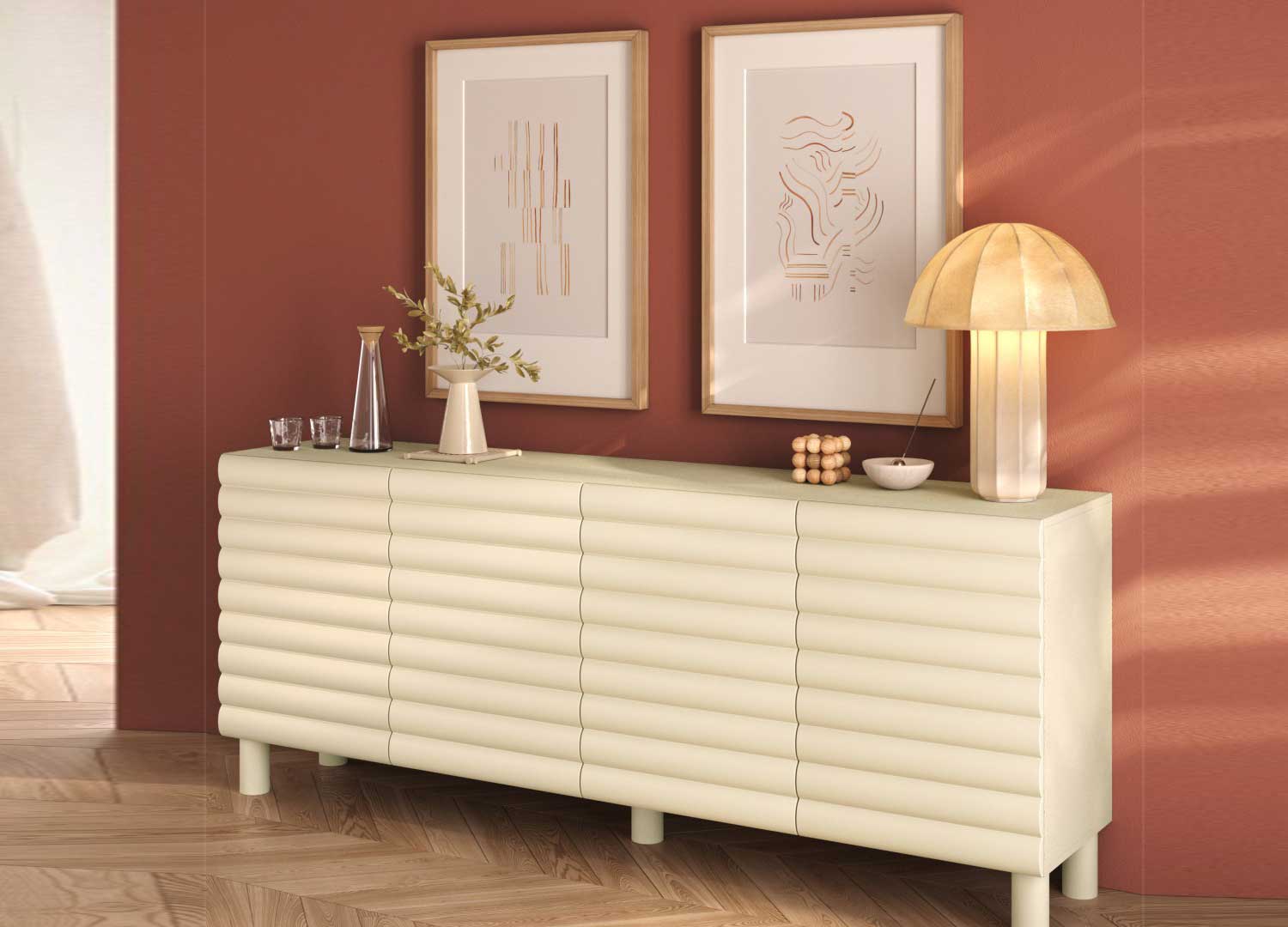 Buffet crème moderne ALBA 202 cm vu de côté