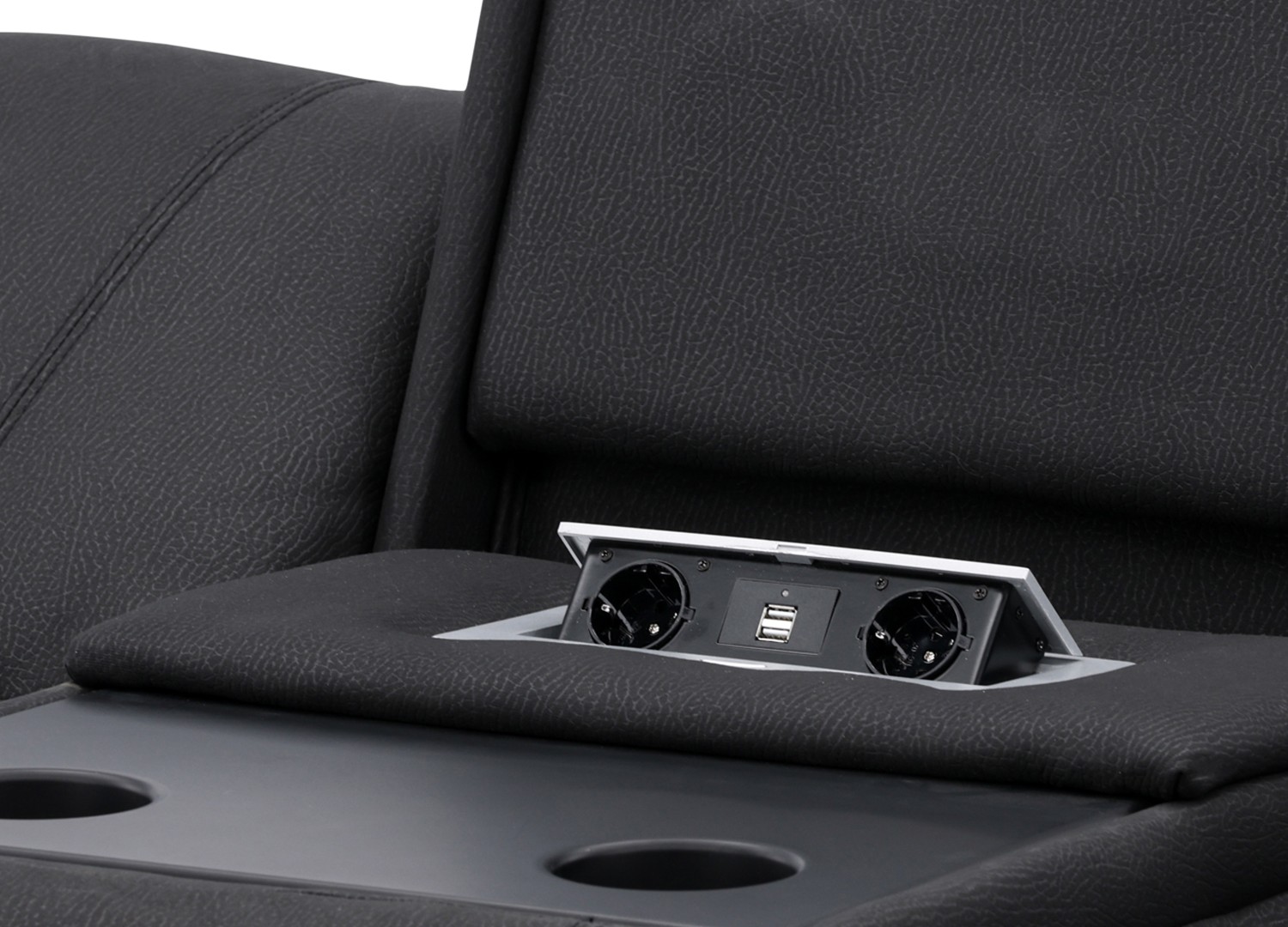 Détail du canapé relax Singapore noir et de ses assises rembourrées – vue 30