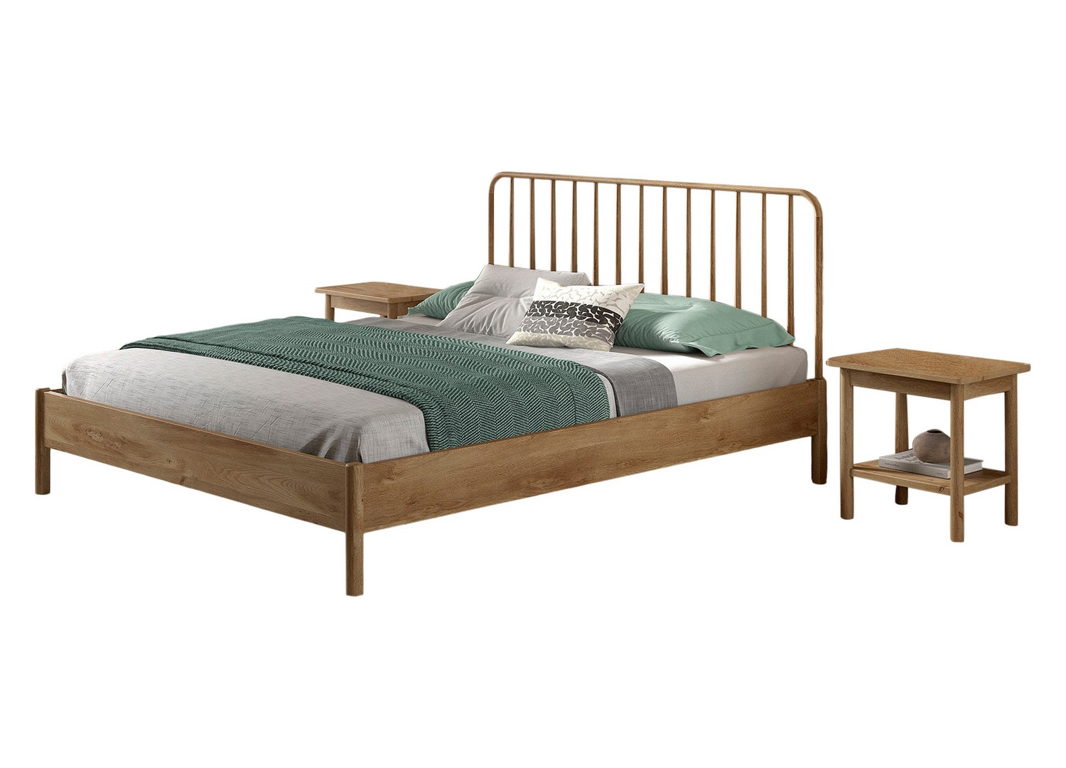 Ensemble chambre ado 160x200 cm chêne à barreaux avec 2 chevets OLIVE M - vue produit