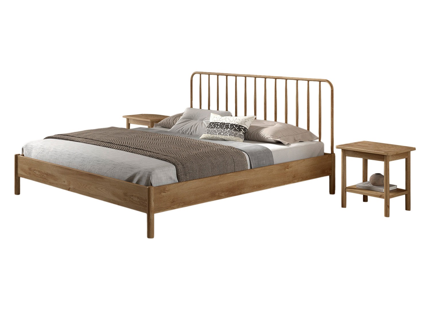 Ensemble chambre ado 180x200 cm chêne à barreaux avec 2 chevets OLIVE M - vue produit