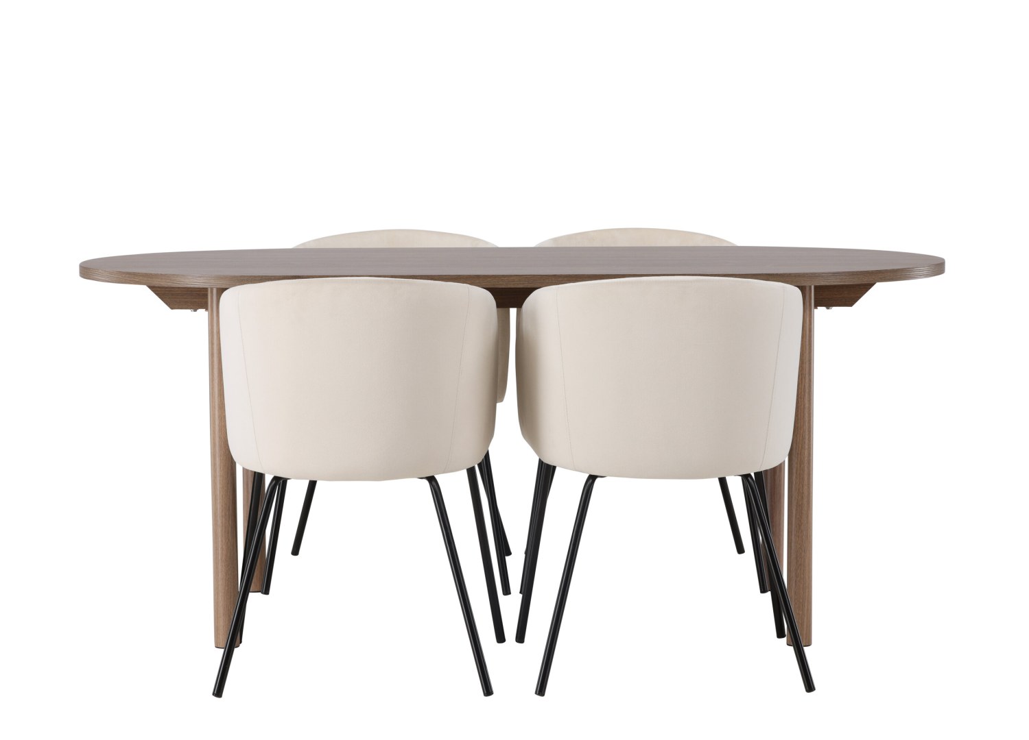 Vue produit de l’ensemble table ovale Andy avec 4 chaises Berit