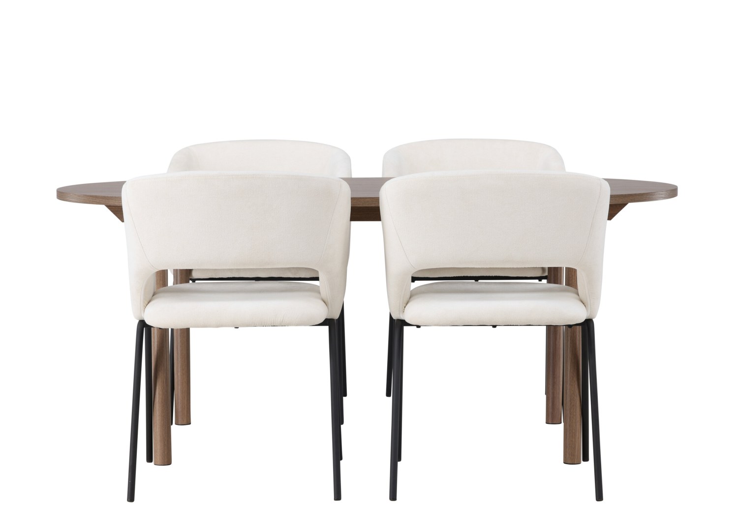 Vue produit de l’ensemble table ovale Andy avec 4 chaises Day