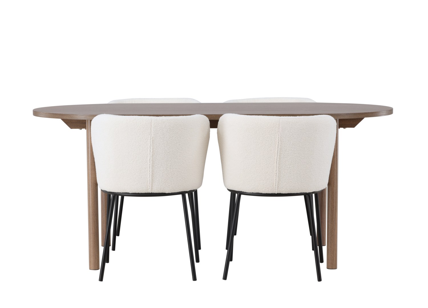 Vue produit de l’ensemble table ovale Andy avec 4 chaises Edina